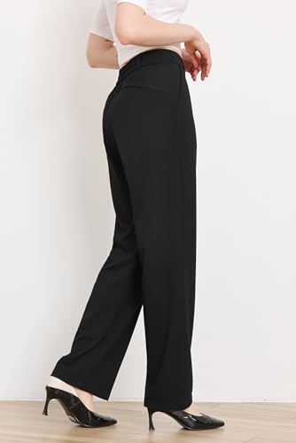 Black Dress Pants Women Waffle Knit Pants Business Office Trousers 30" Inner Length2