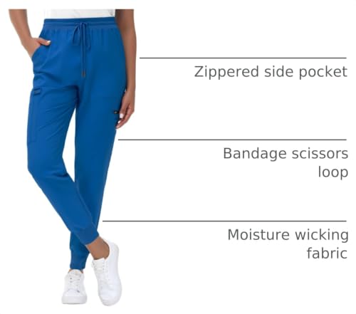 Image of MIVEI High Waisted Jogger Style Scrub Pants for Women - 8 Pockets Medical Bottoms Tapered Yoga Waistband Ribbed Ankle Cuffs