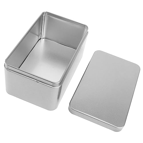 HOMSFOU Rectangular Tin Container Rectangular Empty Tin Box with Lid Tinplate Storage Box Small Cookie Tin Metal Tin Container for Candy Tea Coffee Jewelry Trinket Coin Silver