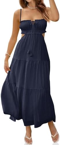 Fisoew Women's Spaghetti Strap Maxi Dress Summer Sleeveless Side ...