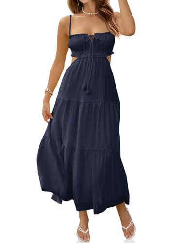 Robe longue d'été fluide bleu marine Fisoew taille S