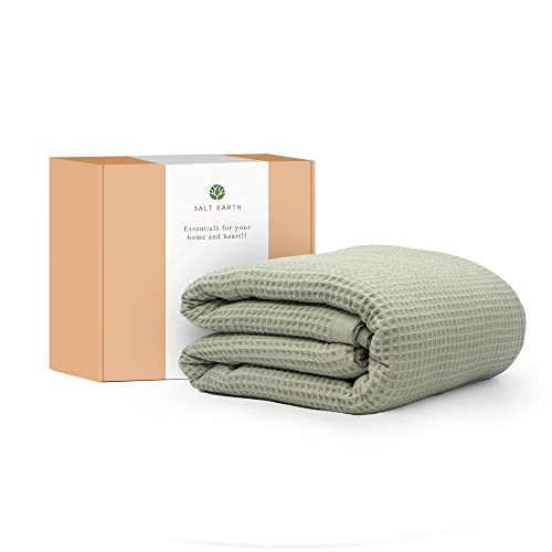 Salt Earth 100% Organic Cotton Throw Blanket 90"X 90" Waffle Blanket For Couch, Bed, Sofa, Living Room And Home Decor Lightweight & All Season Use Easy To Wash, Nature And Skin Friendly (Sea Foam) #TOP29