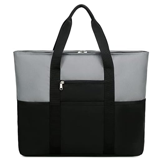 LEDAOU Bolso de playa grande para mujer, bolso de hombro, impermeable, cremallera a prueba de arena, piscina, picnic, gimnasio, bolsa de viaje, Gris negro.