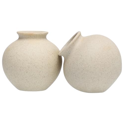 SHINEOFI 2 Stück Keramikvase Beige Vasen Dekorativ Für Trockenblumenarrangements Künstlerische Vintage Blumentöpfe Für Wohnraum Und Tischdeko SHINEOFI 2 Stück Keramikvase Beige Vasen Dekorativ Für Trockenblumenarrangements Künstlerische Vintage Blumentöpfe Für Wohnraum Und Tischdeko