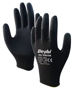 Beybi 10 rozmiarów 12 szt. powlekane PU Touch czarne rękawice montażowe