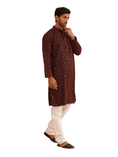 Image of SOJANYA (Since 1958 Men's Cotton Gold Embroidered Sequinned Kurta With white churidar Pyjama
