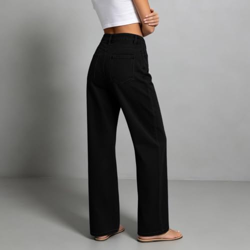 Womens Straight Leg Jeans High Waisted Wide Leg Denim Pants Fall Trousers - image 7
