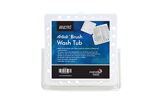 Image of Brustro Artists Paint Brush Cleaning Wash Tub - (20L x 10W x 20H CM) | 2 Sectioned Water Chamber (9CM Depth), Multi Purpose, Graduated Ribs, Ideal for Oil, Acrylic, Watercolour.