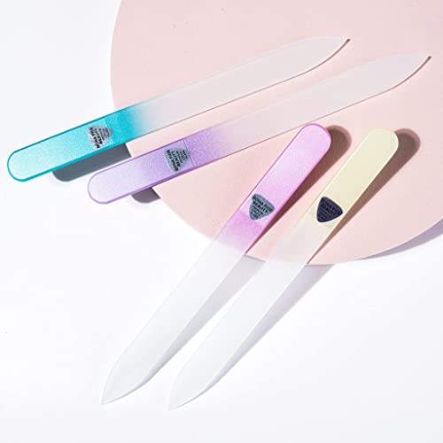 Glass Files For Nails, Glass Fingernail Files, Manicure Nail Care, Gentle Precision Filing, Expertly Shape Nails & Enjoy A Smooth Finish - Bona Fide Beauty 4-Piece Pastel Premium Czech #TOP2