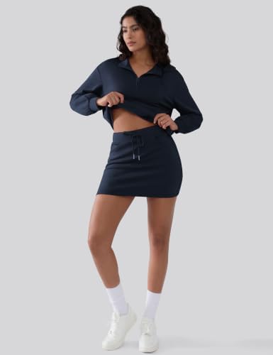SHESHOW Two Piece Skirt Set for Women Stand-Up Collar Sweatshirt Athletic Skorts Sets Lounge Matching Set Navy Blue L - 4