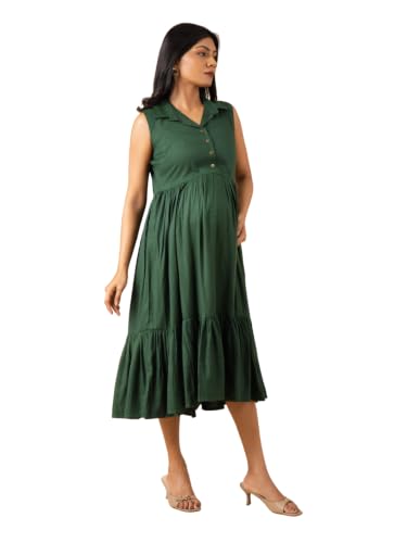 Image of The Mom Store Printed Maternity & Nursing Dress for Women | Cotton | Feeding Dress | Midi Dress | Pregnancy & Postpartum Wear | Stylish Causal Wear Dress for New Mom