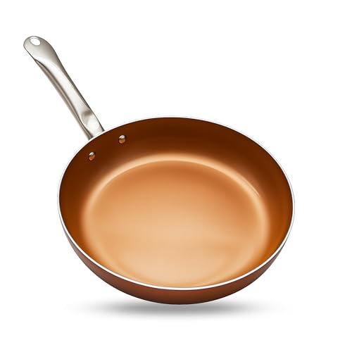 Kupfer Pfanne 28 cm Induktion mit Kupferbeschichtung - Kupferpfanne Induktion für alle Arten von Küchenoberflächen - Bratpfanne 28 cm aus 2,5mm Starkem Aluminium - Copper...