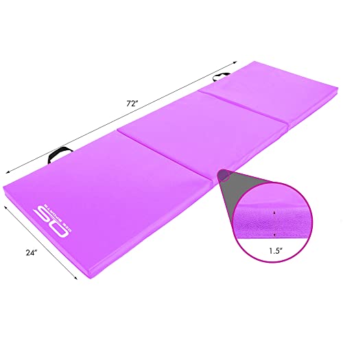 Gymnastic Tumble Exercise Mat – Non Slip PU Leather Surface - High Density Polyether Rebound inner Material – 6FT Long Tri Folding Crash With Carry Handles perfect for gymnastics yoga Pilates (Purple) - Image 4