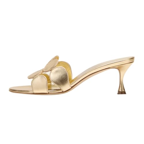 FSJ Women Mid Heel Mules Open Toe Dots Band Slip On Backless Sandals Stiletto Heel Slides Summer Casual Evening Wear Shoes Size 4-16 US