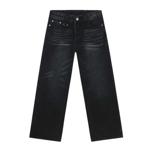 Men's Korean Style Denim Pants Effect Solid Color Bottom Washed Loose Straight Leg Jeans