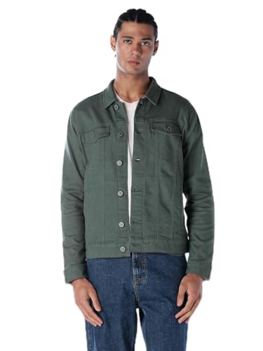 Image of JACK & JONES Men's Spread Collar Cotton Standard Length Washed Denim Jacket