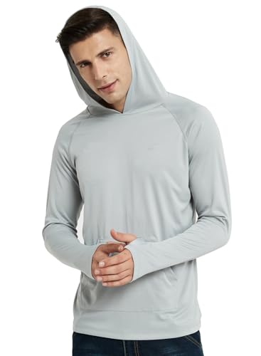 Image of Willit Men's UPF 50+ Sun Protection Hoodie Shirt Long Sleeve Rash Guard Fishing SPF Outdoor UV Shirt Lightweight Pocket, Gray, X-Large