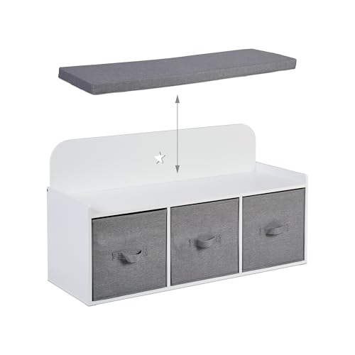 Banco niños Relaxdays para dormitorio y pasillo con contenedor de juguetes grande 7