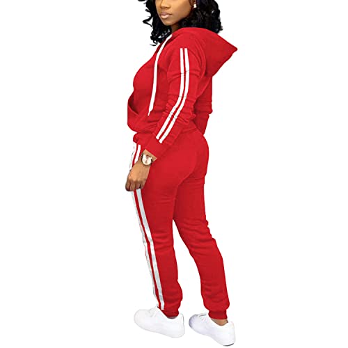 Topsrani Womens Two Piece Outfits Casual Sweatsuits Solid Tracksuit Jogging Sweat Suits Matching Jogger Hoodie Pants Set Workout Zip Red L #TOP2