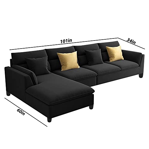 Image of Casaliving Delton LHS 6 Seater L Shape Sofa Set for Living Room (Black) Premium Fabric