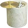 HAMAKAWA Qtip Holder with Brass Lid, Beige Travertine Cotton Swab Jars 4 Inch, Modern Round Marble Canister, Small Apothecary Storage Jars for Bathroom, Bedroom, Vanity, Kitchen Cabinet