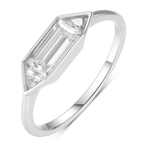 Skcess Anillo de boda de oro blanco de 9 quilates para mujer, moissanita blanca geométrica, anillos de oro real de 1,4 quilates para mujer, 9, Moissanita de platino PT950, Circonita cúbica