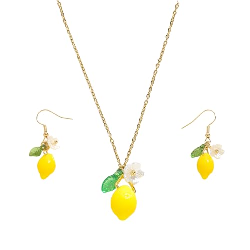 Fruit Jewelry Set for Women, Cute Fruits Necklace Earrings Set, Lightweight Fruit Theme Jewelry for Summer Daily Wear