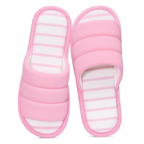 Image of shevalues Open Toe House Slippers for Women Men Memory Foam Bedroom Shoes
