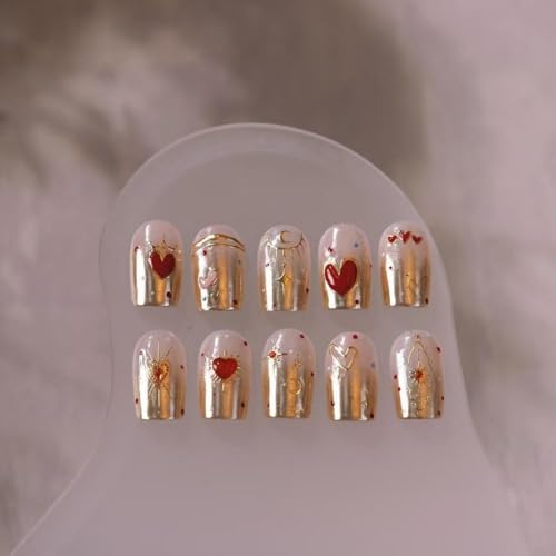 Image of 5D Embossed Heart Nail Stickers for Nails Art Gold Red Nail Art Stickers Self Adhesive Valentine's Day Nails Decals Glossy with Design for Women Manicure Supplies Decorations Accessories