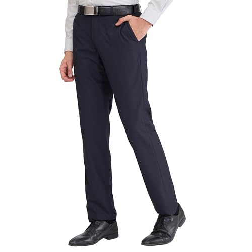 Image of Park Avenue Men's Mid Rise Regular Fit Structure Pattern Poly Viscose Blend Flat Front Formal Trouser