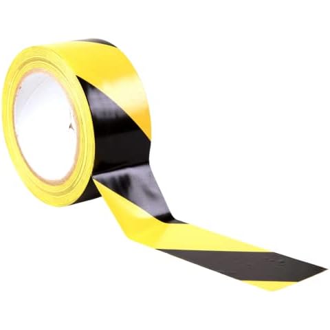 Gocableties Hazard Tape Black and Yellow, 50mm (2") x 33m, Strong Adhesive Warning/Caution Tape, Floor Marking Tape, 1 Roll Cover
