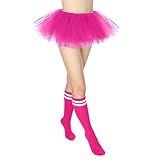 VONMELLI Gonne Tutu per Donna Adulte con Calze a Tubo 5 Strati Tulle Gonna Tutu 80s Costumi per Party Favor Dance Runners Rosso Rosa