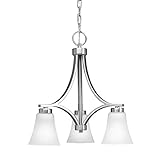 Portfolio Lyndsay 3-Light Satin Nickel Modern/Contemporary Etched Glass Shaded Chandelier