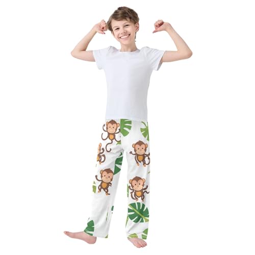 Monkey Tropical Leaf Boys Long Pants Soft Trousers Elastic Waist Kids Lounge Bottoms with Pockets S-XL3