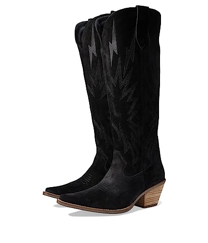 Dingo Womens Thunder Road Embroidered Snip Toe Casual Boots Knee High Mid Heel 2-3' - Black - Size 8.5 M