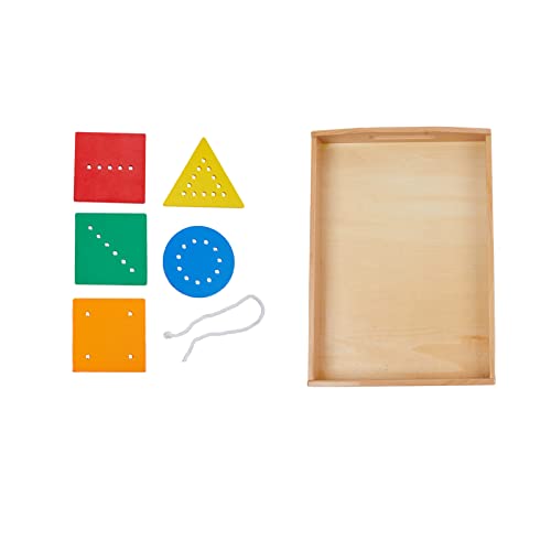 Image of Adena Montessori Toys Threading Game Colorful Lacing Wooden Shapes with Tray for 1 2 3 Years Old Baby