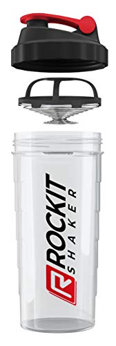 ROCKITZ Protein Shaker | garantiert auslaufsicher | patentiertes Mischsystem | Shaker Proteinpulver - Eiweiß Shaker | Made in Germany | Fitness Trinkflasche | BPA frei (Transparent | Rot, 900ml)