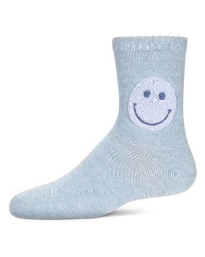 MeMoi Girls' Fuzzy Smiley Face Crew Socks
