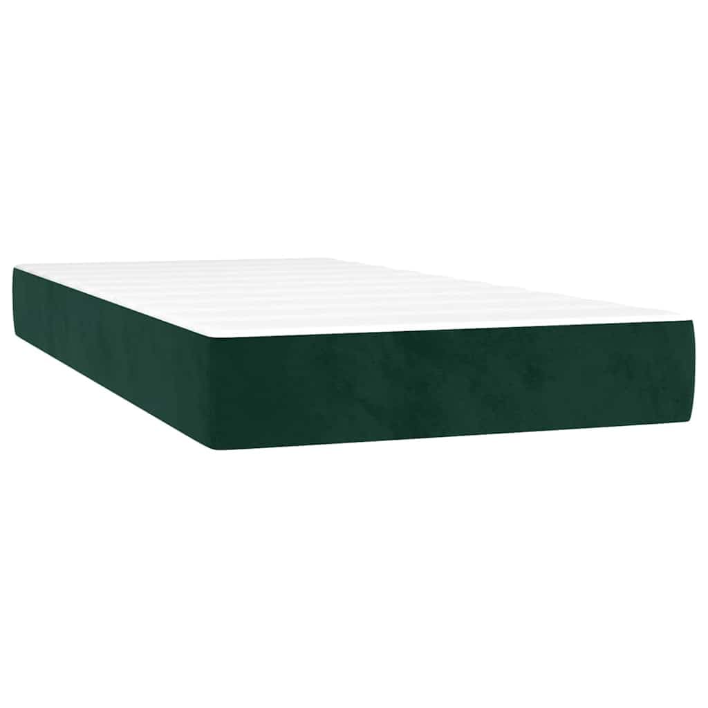 Cama con somier, color verde oscuro, 90 x 190 cm, terciopelo con colchón de muelles ensacados y colchón de dureza media para un sueño reparador