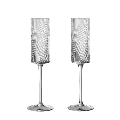 BCJMKDX Copas de champán. Juego de 2 Copas champán con Relieve, Copa Base Alta, Capacidad 6,76 oz for Hombres y Mujeres