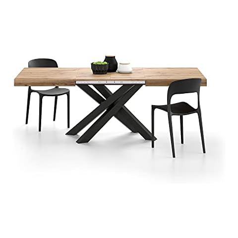 Mobili Fiver, Emma 140 Extendable Dining Table, Rustic Oak with Black Crossed Legs, Laminate-finished/Iron, Made in Italy Cover