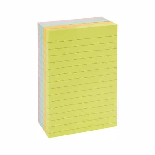 Image of Amazon Basics Rectangular Sticky Notes 4x6 Inch|Lined Sheets | Reusable Adhesive for Lists, Notes, Reminders | Perfect for Office, School, Home (Pack of 5, 250 Sheets, Assorted Colors)