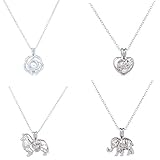 4 PCS Elephant, Word of Mother, Flower Style, Fox Pattern Charm Locket Cage Necklace with Pearls Inside and Stain Steel Necklace Chain