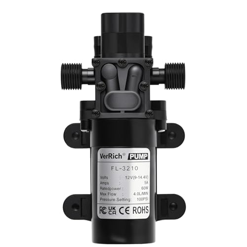 VerRich DC 12 V Wasserpumpe, 116 PSI 8 Bar Membranpumpe, eingebauter Druckschalter, 4 l/min, 1 GPM, 20 mm G1/2 Zoll Anschluss für Wasserhähne, Wohnmobil, Wohnwagen