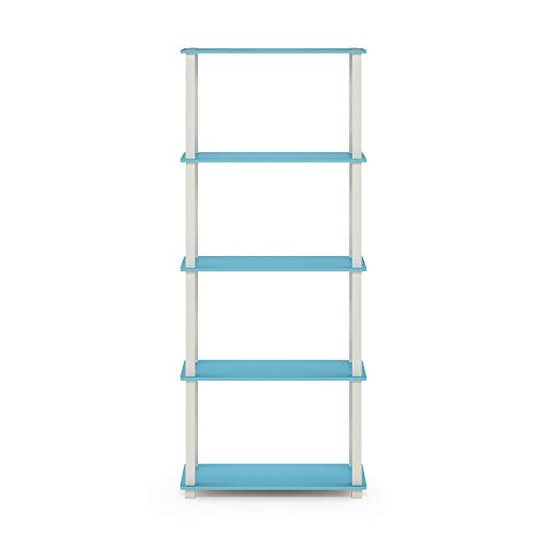 Image of Furinno TURN-S-TUBE Book Shelf, 5-Tier Toolless Storage Shelves with Square Tubes, Shelving Unit for Organization and Storage for Living Room, Home Office, Light Blue