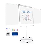 maxtek Flipchart Ständer, 100x70 cm Whiteboard mit Seitenarmen, Magnetisches Aluminiumrahmen Flipchart Papier, Höhenverstellbar Mobil Flipcharts bei Schulung, Seminar