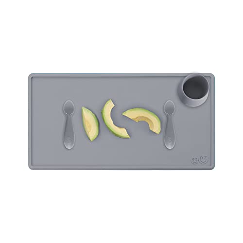 Image of ezpz Tiny Collection Set (Gray) - 100% Silicone Placemat, Cup & Spoon for First Foods + Baby Led Weaning + Purees - Designed by a Pediatric Feeding Specialist - 6 Months+