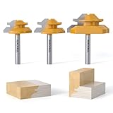 REKCKRUL Professional 3 PCS 45 Degree Lock Miter Router Bit Set - Carbide Tipped, 1/4