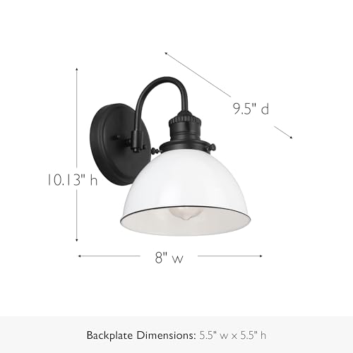 Image of Design House Savannah Rustic Farmhouse Wall Light, Dimmable, Matte Black, White Metal Shade, 8 in x 9.5 in x 10.13 in, 588293