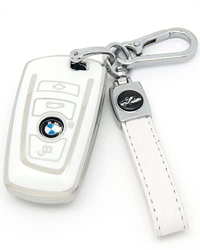 HAOYOUMEI Suitable For BMW Key.Advanced soft TPU key case is compatible with 1 X1 X3 2 X4 4 X5 5 X6 M5 M6 6 7 F20 3 GT3 GT5 key 360 Degree full protection key (Type A White Key Cover + key chain set)